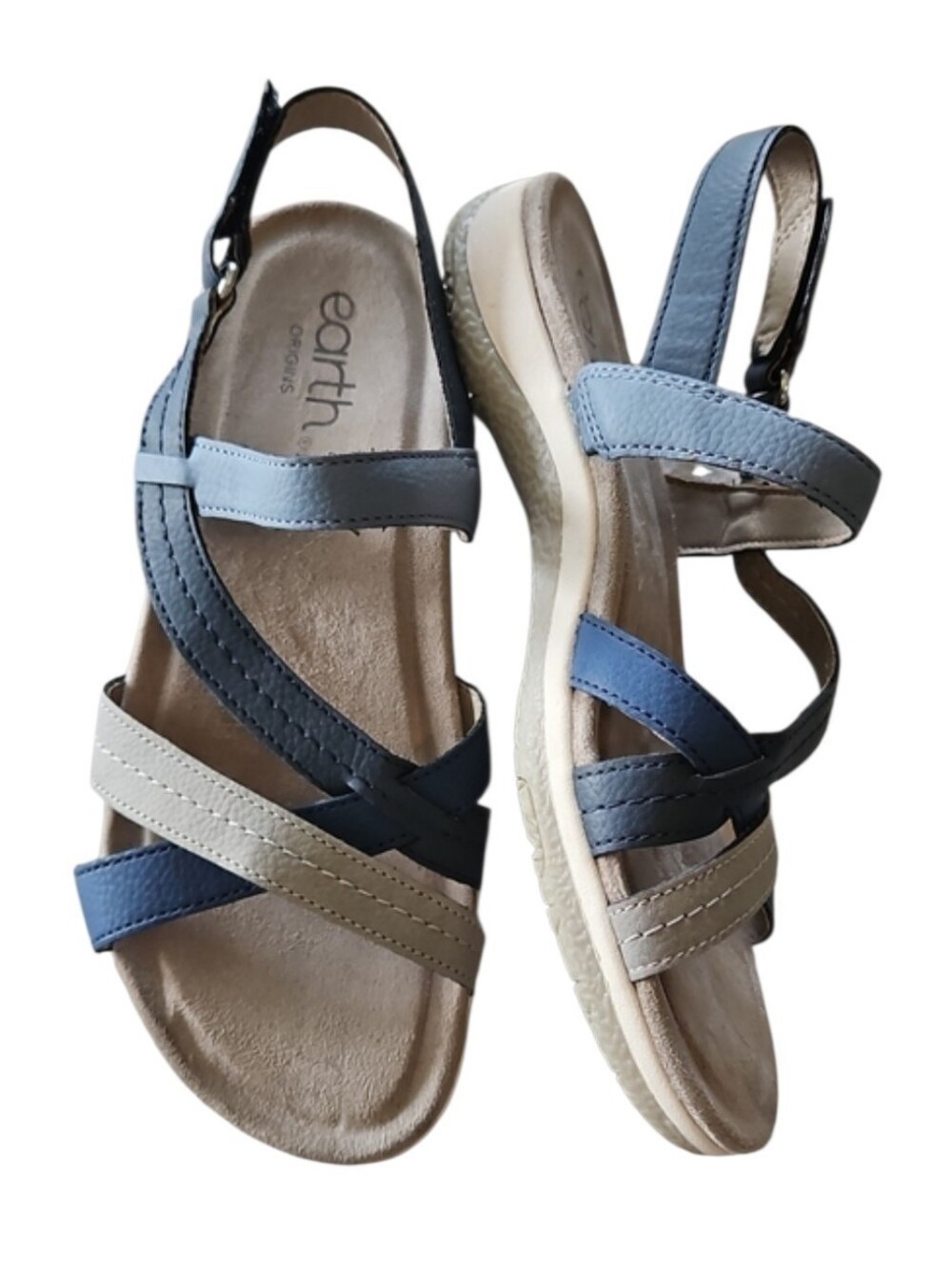 Earth Origins Women's Blue & Cream Strappy Sandals, Size 7